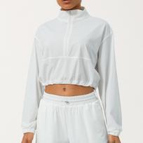 Women's High Neck Half Zip Long Sleeve Cropped Jacket Drawstring Hem Solid Polyester Windbreaker Casual Sports Yoga Outdoor Top S