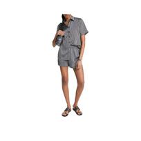 Michael Kors Satin Casual Geometric Pattern Printed Shirt Women tops Gray Black MT540WDJLW-034 S