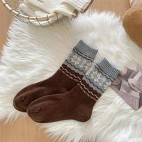Retro Fair Isle Christmas Socks Woolen Thickened Middle Tube Socks Snowflake Pattern Colour Blocking Striped Socks Winter 35-39 kava