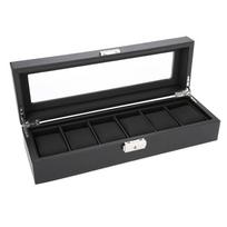 Durable Carbon Fiber Watch Box 6-Slot Black Display Case Leather Woven Pattern Jewelry Box Collection