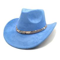 Ethnic Style Cowboy Hat With Wide Brim For Men Women Spring Sun Protection Blue