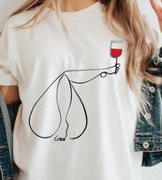 Minimal Line Art Woman Holding Wine Glass T-Shirt | Chic Wine Lover Tee XL