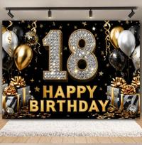 Black Gold Pink Blue Balloon Ribbon Theme Backdrop, Coming of Age Gift 18th Birthday Party Decoration Photography Backdrop Cloth Vinyl 75X50cm