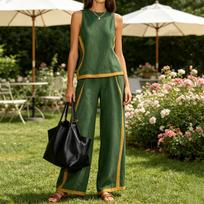 Women Sleeveless Top and Wide Leg Pants Two Piece Set Casual Summer Outfit Lightweight Comfortable Loose Fit Suitable for Daily Wear L