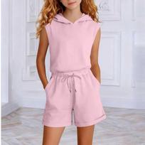 Kids Sleeveless Hoodie and High Waist Wide Leg Shorts Two Piece Set Casual Comfortable Summer Outfit for Girls 130