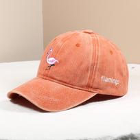 Medvilninė beisbolo kepuraitė su siuvinėtu flamingų - skalbta, kasdienė apsaugos nuo saulės kepurė Adjustable oranžinė