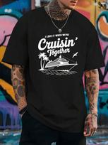 Unisex's Navy Blue Nautical Cruise Ship Graphic T-Shirt -  I Love When We're Cruisin' Together  Slogan S