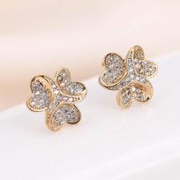 Gold Geometric Floral Rhinestone Stud Earrings auksas