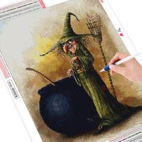 Deimantiniai siuvinėjimo raganų dažai su deimantais portretas „pasidaryk pats“ Helovino deimantų tapyba 20X30CM