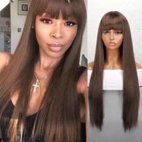 MISS WIG Women Long Straight Orange Wig with Bangs Synthetic Fiber Long Straight Black Brown Blonde Color Wig for Daily Wear 60 cm
