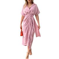 Polo Neck Short Sleeved Single Breasted High Waisted Shirt Dress S