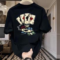 Casual Men Summer Skull  Poker Print Breathable Sports  T-Shirt Tops M juoda