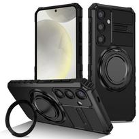 Atsparus smūgiams magnetinis žiedinis stovas, skirtas Samsung Galaxy S24 S23 S22 S21 PLUG Ultra Plus 21 20 FE10 slankiojančios kameros apsauginis dangtelis For Galaxy S23 juoda