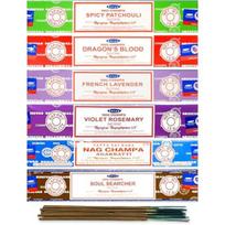 Satya Nag Champa Spicy Patchouli, French Lavender, Violet Rosemary, Dragon Blood, Soul Searcher 15 Grams x 6 Pack /Multi Fragrance (May Vary)