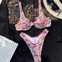 New Printed Underwired Brazilian Mid Waist Bikini Women Swimwear Female Swimsuit Two-pieces Bikini set Bather Bathing Suit S
