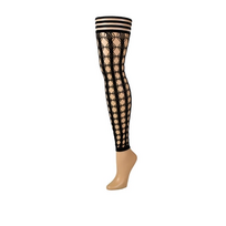 Kix'ies Thigh High D Juodas - Circle Fishnet Footless Tights, Size D