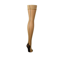 Kix'ies Ruby Thigh-Highs D Nude with Juodas Back Seam & Cuban Heel