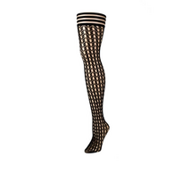Kix'ies Mimi Thigh High B Juodas - Unique Circle Fishnet Stockings