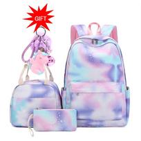 New School Bags for Girls Water Resistant Bookbag 3pcs Children's Backpack Sets Starry Sky Prints School Backpack for Girls