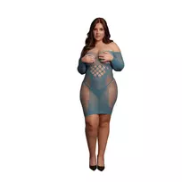 Shots Le Desir Queen Size Long Sleeve Net Mini Dress Juodas