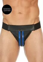 Ouch By Shots Ouch! Plain Front Leather Jockstrap with Zipper S/M Juodas