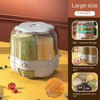 Large Capacity Food Storage Container 360° Rotating Rice Barrels Sealed Cereal Dispenser Kitchen Rice Tank Grain Box White/Green