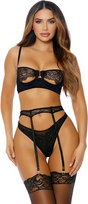 Forplay Leg Avenue Just a Peek Lingerie Set S - 3-Piece Lace with Garters