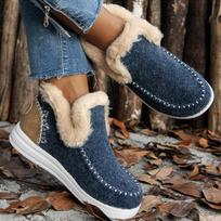 Women's Boots Warm Fur Winter Shoes Women Winter Boots Zapatos Mujer Slip on Ankle Boots Snow Winter Footwear Female 36 mėlyna