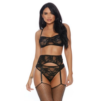 Forplay Leg Avenue Lace Me Down Lingerie Set 3-Piece Juodas XL
