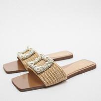 New Women's Slippers Summer Decorations White Pearl Slides Flip Flops Flats Sandals Flat Bottomed Sandalias Femininas 35