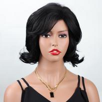 Synthetic Elegant Short Curly Wave Hair Brown Bob Wig Side Parting Bangs for Women Natural Fluffy Daily Cosplay Party juoda
