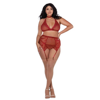 Dreamgirl Rene Rofe Plus Size Fishnet & Lace 4-Piece Set with Velvet Accents