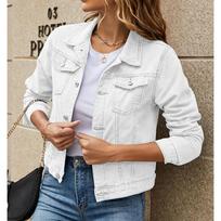 Denim Jacket for Women Solid Color Black Blue Yellow Pink Red Casual Long Sleeve Button Down Chest Pocket Jean Jacket XXXXXL
