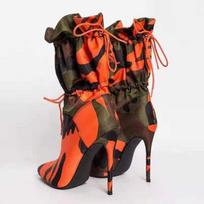 Fashion 2025 High Heels Pointed Toe Mid Calf Boots for Women Fashion Camouflage Print Stiletto Lace Up Women's Shoes Botas Mujer 36
