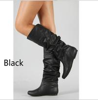 Women's Boots Designer Pleated Casual Leather Boots 2025New Women Knee High Boot Outdoor Non Slip Flat Boots Botas Mujer 35 juoda