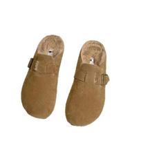 Fashionable Shoes and Slippers for Women, Fleece Half-slippers, Retro Back-toe Thick-soled Shoes for Women 35