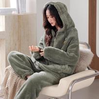 Pajamas Women'S Winter Coral Fleece Thickened Fleece Autumn And Winter Flannel Can Be Worn Outside Winter Loungewear M