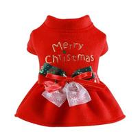 Christmas Dog Princess Dress Autumn Winter Warm Fleece Skirt Christmas Elements Bow Tie Dress Up Small Dog Cosplay Costume S