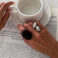Salircon Y2K Boho Wide Thick Resin Acrylic Rings Set for Women Trendy Metal Silver Color Smooth Water Drop Finger Ring Jewelry