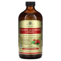 Solgaras, skystas kalcio ir magnio citratas su vitaminu D3, natūralus braškių skonis, 16 fl uncijų (473 ml)