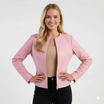 Women's Pink  Slim Fit Handmade Stylish Genuine Soft Biker Lambskin Leather Jacket S