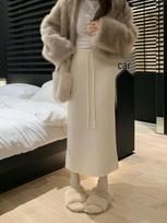 Women's High-Waist Fleece Knit Midi Skirt, Autumn/Winter 2025 Style: Thick, Loose, Drawstring, Straight Fit M