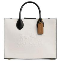 Coach Ace 35 Magnetic Buckle Detachable Shoulder Strap Leather Tote Shopping Bag Women tote White Black CAM44-B4CAH Basic Set (Bag+Dust Bag)