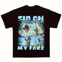 Unisex moteriški juodi „Sid on My Face Ice Age“ juokingi išraiškos virusiniai marškinėliai kvėpuojantys trumpomis rankovėmis marškinėliai animacinis tinginio grafinis dizainas S gray