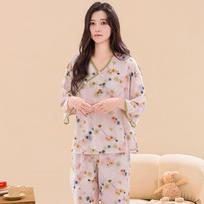 Classic Women's Cotton Silk Pajama Set with Frog Button - Chinese Style Hanfu, Spring to Autumn 2-Piece Sleepwear. XL