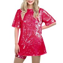 Women's Sequin T-Shirt Dress Sparkly Casual Short Sleeve Party Club Outfit Costume M