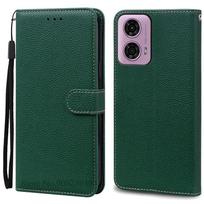 Moto G04S dėklas Minkštas silikoninis piniginės dangtelis Motorola G04S dėklui Stovas Laikiklis kortelėms Odinis atverčiamas dangtelis Moto G04S dėklui For Moto G04S tamsiai žalia spalva