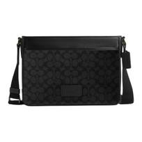 Coach Signature Canvas Leather Trim Laptop Messenger Bag Adjustable Shoulder Strap, Designer Crossbody Briefcase for Work & Daily Use CV761-QBMI5 Basic Set (Bag+Dust Bag)