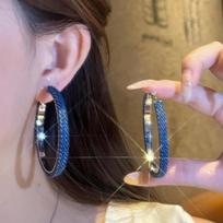Vintage design Spice Girl denim blue big earrings s111 silver needle loop earrings light luxury high-end antique earrings
