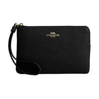 Coach Corner Zip 16 Metal Logo Zip Closure Faux Leather Wristlet Women Wristlet Black CV396-IMBLK Basic Set (Bag+Dust Bag)